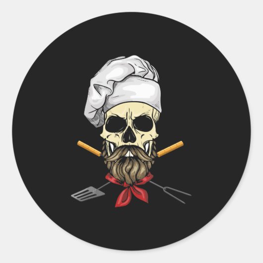 Cook Grill Master Chef Skull Face Halloween Gift Ronde Sticker (Voorkant)