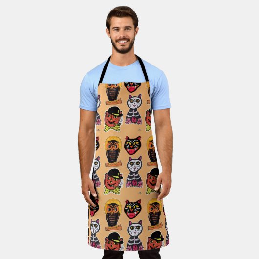 Cook Halloween Cat Pumpkin Owl Fun Schort (Gedragen)