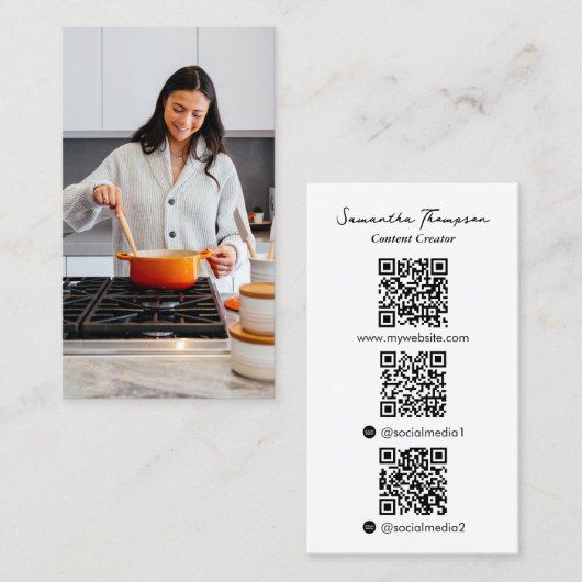 Cook Influencer Content Creator Foto 3 QR-codes Visitekaartje (Voorkant / Achterkant)