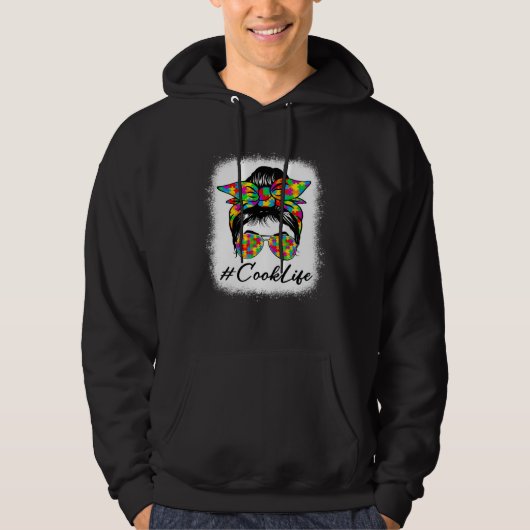 Cook Messy Bun Women Supporting Autism Awareness M Hoodie (Voorkant)
