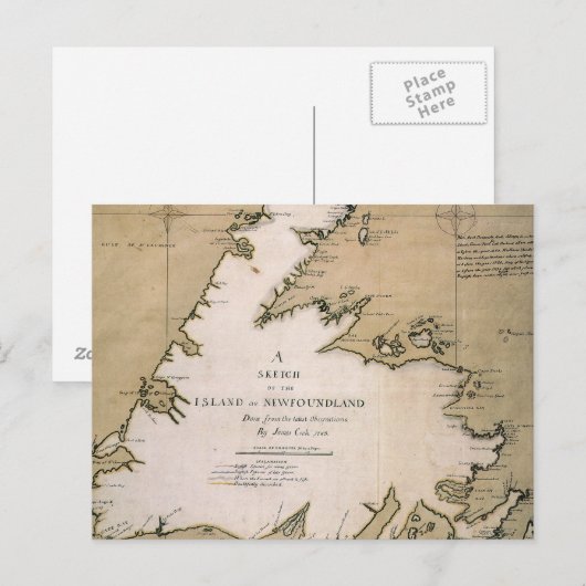 COOK: NEWFOUNDLAND, 1763 BRIEFKAART (Voorkant / Achterkant)