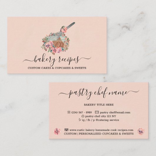 Cook Recipe Whisk Dough Bowl Blush Pink Visitekaartje (Voorkant / Achterkant)