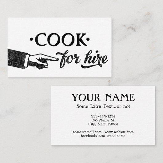 Cook Visitekaartjes - om het even welke achtergron (Voorkant / Achterkant)
