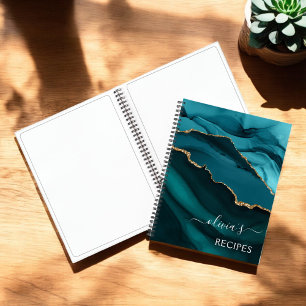 Cookbook Blauwgroen Aqua Blue Agate Geode Gold Mon Notitieboek