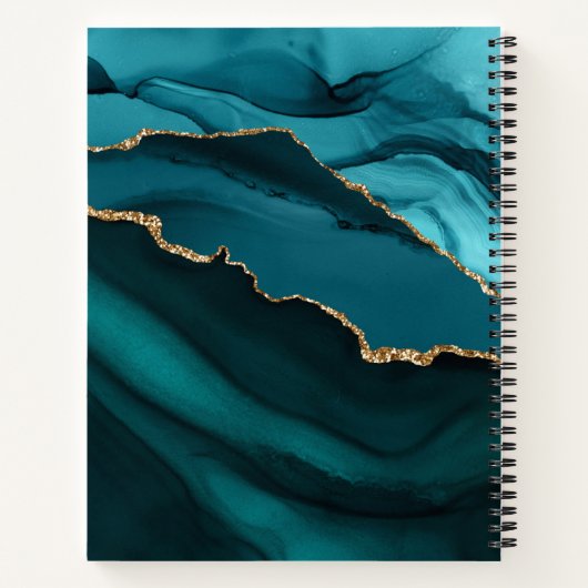 Cookbook Blauwgroen Aqua Blue Agate Geode Gold Mon Notitieboek (Achterkant)