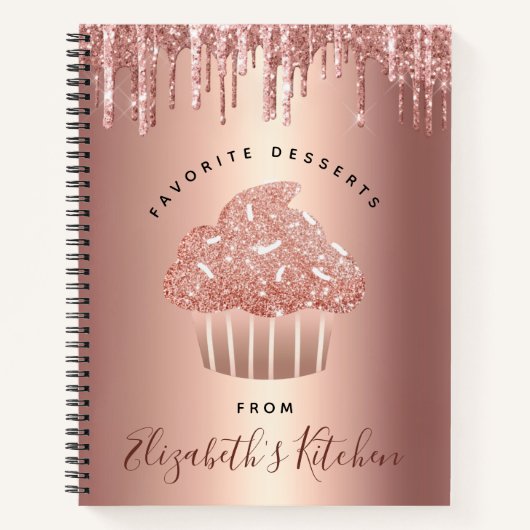 Cookbook Cupcake Roos Gold Copper Glitter Notitieboek (Voorkant)