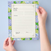 Cookbook Page Blue Hydrangea Lace Floral Formal Flyer (Hand)