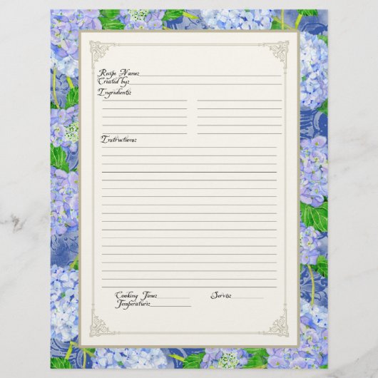 Cookbook Page Blue Hydrangea Lace Floral Formal Flyer (Voorkant)