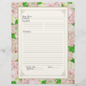 Cookbook Page Pink Hydrangea Floral Formele Flyer (Voorkant)