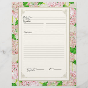 Cookbook Page Pink Hydrangea Floral Formele Flyer