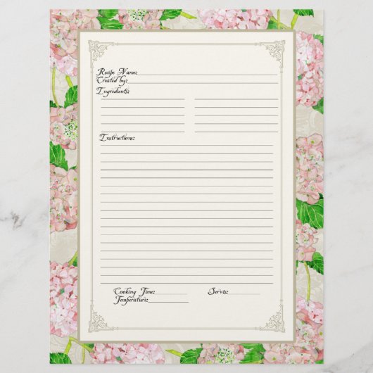 Cookbook Page Pink Hydrangea Floral Formele Flyer (Voorkant)