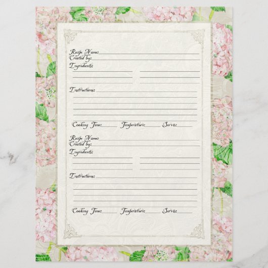 Cookbook Page Pink Hydrangea Floral Formele Flyer (Achterkant)