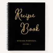 Cookbook Recipe Black and Gold Girly Monogram Notitieboek (Voorkant)