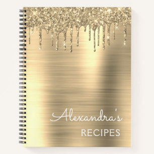 Cookbook Recipe Book Gold Glitter Monogram Notitieboek