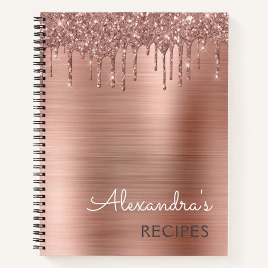 Cookbook Recipe Book Roos Gold Glitter Monogram Notitieboek (Voorkant)