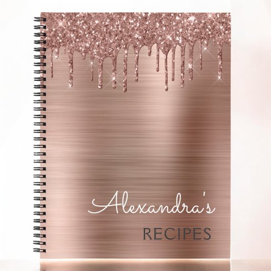 Cookbook Recipe Book Roos Gold Glitter Monogram Notitieboek
