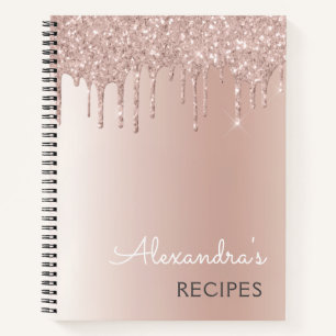Cookbook Recipe Book Roos Gold Glitter Monogram Notitieboek