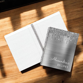 Cookbook Recipe Book Silver Glitter Monogram Notitieboek