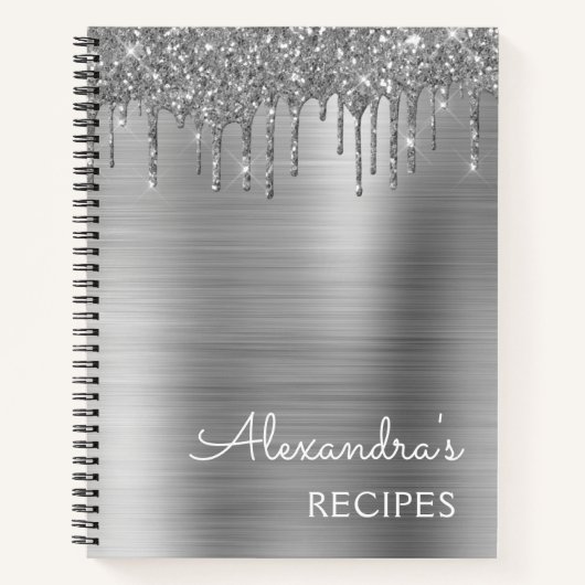 Cookbook Recipe Book Silver Glitter Monogram Notitieboek (Voorkant)