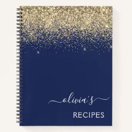 Cookbook Recipe Gold Navy Blue Glitter Monogram Notitieboek