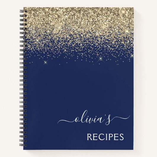 Cookbook Recipe Gold Navy Blue Glitter Monogram Notitieboek (Voorkant)