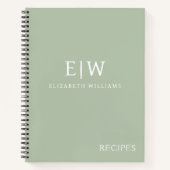 Cookbook Recipe Green Sage Girly Monogram Notitieboek (Voorkant)