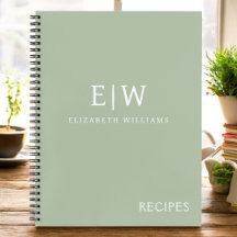Cookbook Recipe Green Sage Girly Monogram