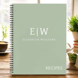 Cookbook Recipe Green Sage Girly Monogram Notitieboek