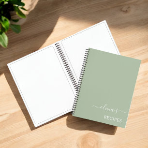 Cookbook Recipe Green Sage Girly Monogram Notitieboek