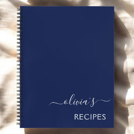 Cookbook Recipe Navy Blue White Monogram Notitieboek