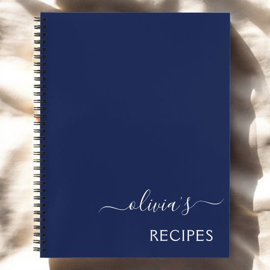 Cookbook Recipe Navy Blue White Monogram Notitieboek