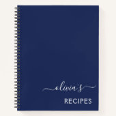Cookbook Recipe Navy Blue White Monogram Notitieboek (Voorkant)