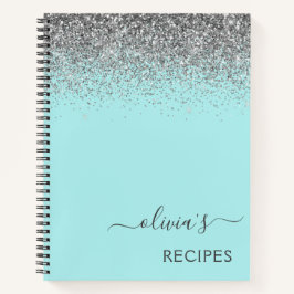 Cookbook Recipe Silver Aqua Blauwgroen Blue Glitte Notitieboek