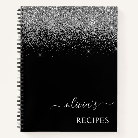 Cookbook Recipe Silver Black Glitter Monogram Notitieboek (Voorkant)