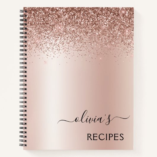 Cookbook Roos Gold Blush Pink Glitter Monogram Notitieboek (Voorkant)