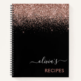Cookbook Roos Gold Pink Black Glitter Monogram Notitieboek