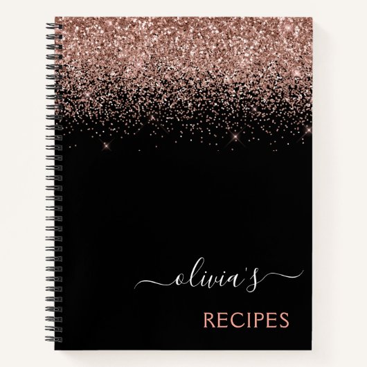 Cookbook Roos Gold Pink Black Glitter Monogram Notitieboek (Voorkant)