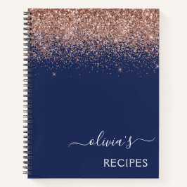 Cookbook Roos Gold Pink Navy Blue Glitter Monogram Notitieboek