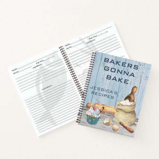Cookbook Waterverf Recipes Baking Bake Monogram Notitieboek (Binnen)
