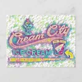 Cookeville, TN Cream City Neon Sign Waterverf Briefkaart