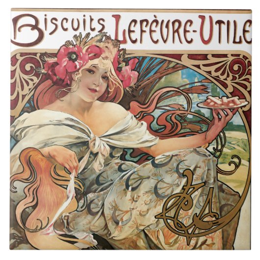 Cookie Art Nouveau Advertisement Alphonse Mucha Tegeltje (Voorkant)