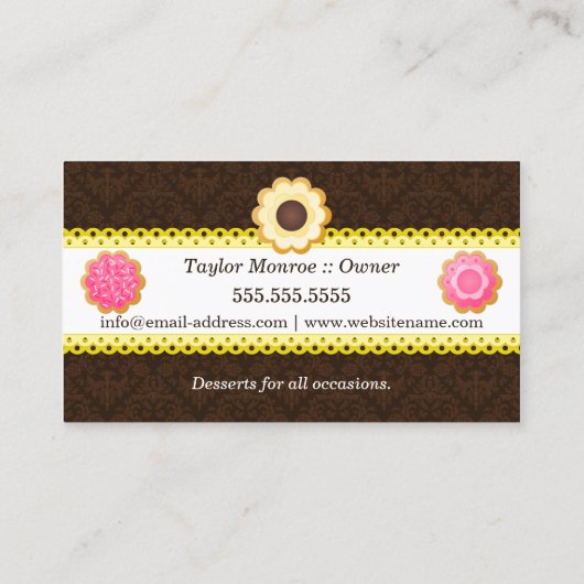 Cookie Bakery Damask Scalloped Border Visitekaartje (Achterkant)