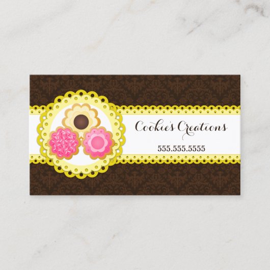 Cookie Bakery Damask Scalloped Border Visitekaartje (Voorkant)
