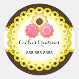 Cookie Bakery Damask Yellow Scallop Seals Ronde Sticker