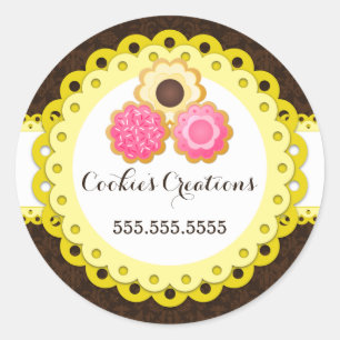Cookie Bakery Damask Yellow Scallop Seals Ronde Sticker