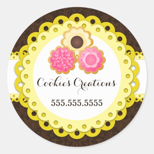 Cookie Bakery Damask Yellow Scallop Seals Ronde Sticker (Voorkant)