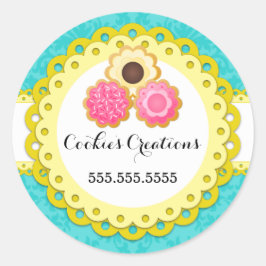 Cookie Bakery Damask Yellow Scallop Seals Ronde Sticker