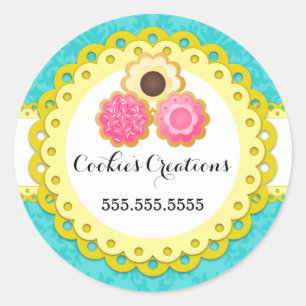 Cookie Bakery Damask Yellow Scallop Seals Ronde Sticker