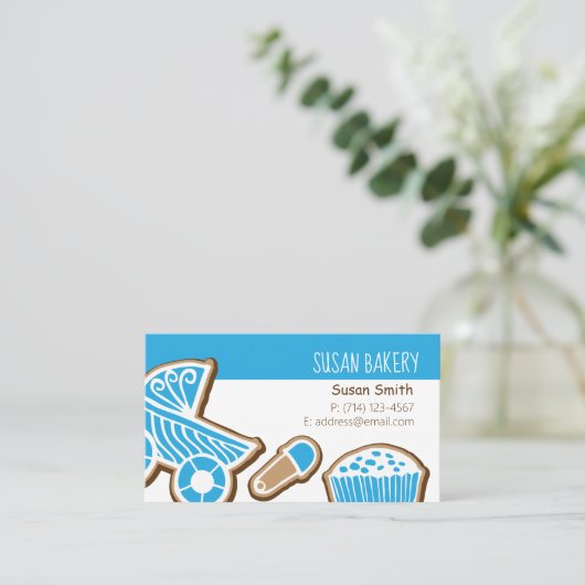 Cookie Baking Blue Visitekaartje (Staand voorkant)
