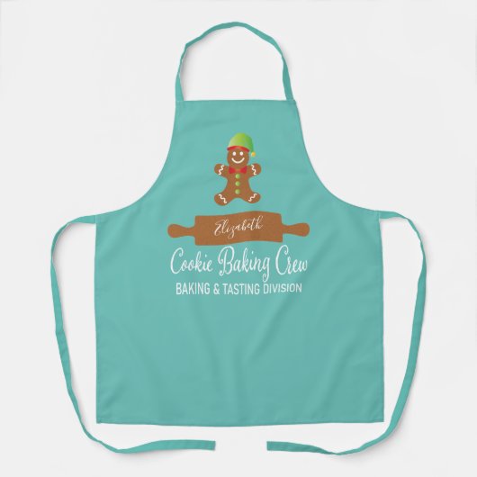 Cookie Baking Crew Blue Kerstgeschapen Schort (Voorkant)
